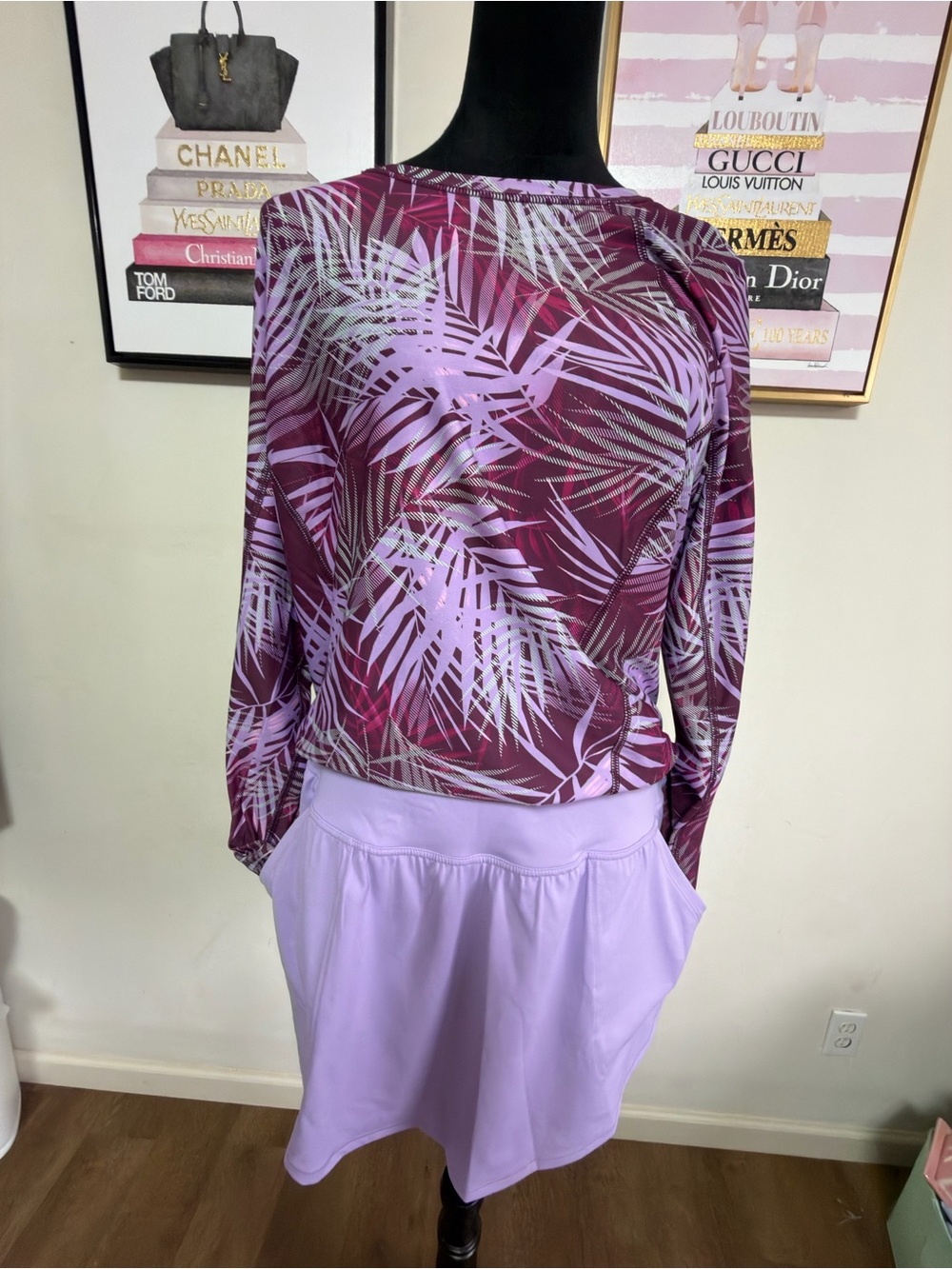 Purple Palm Print Long Sleeve Top and matching Skort